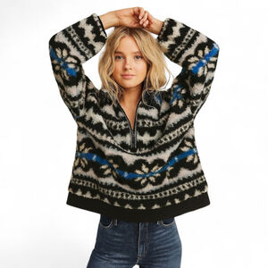 Aerie | Hometown Holiday Quarter Zip Sherpa Pullover Sweatshirt | Sz L